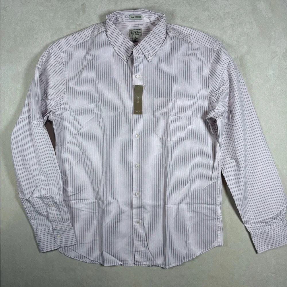 NWT J. Crew Men's Large Slim Untucked Short Purple Striped Casual Shirt